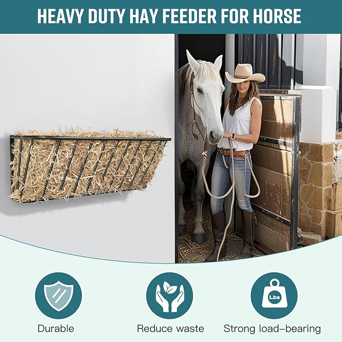 Hay Feeder for Horses,35.5'' Long Hay Rack with 20 Gallon Large Capacity,Heavy Duty Steel Wall Mounted Hay Feeder Rack for Horses,Goats,Sheep in Stable and Farm