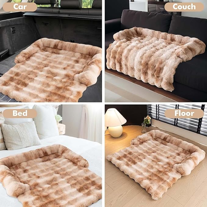 Pet Couch Covers for Sofa, Dog Couch Cover Protector, Fuzzy Sofa Cover Cream Square Plaid Dog Bed Plush Dog Mat for Furniture Protector for Large Medium Dogs and Cats