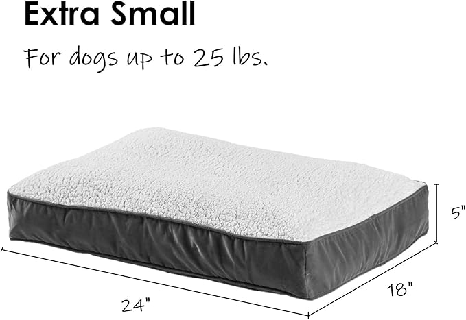 South Pine Porch Buddy Reversible Rectangle Pillow Style Microfiber and Sherpa Dog Bed with Removable, Machine-Washable Cover, Latte Sherpa, Extra Small (24 in. x 18 in.)