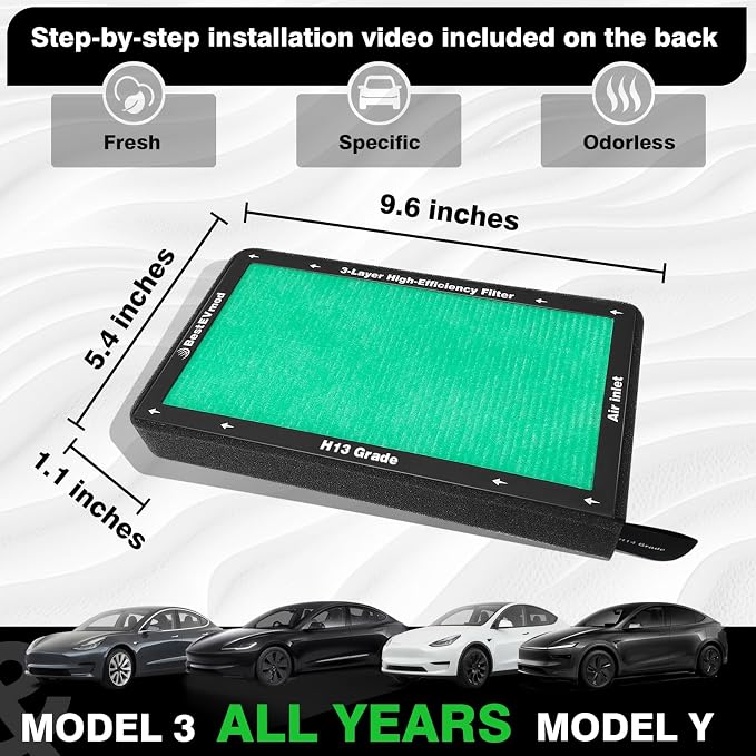 BestEvMod 2 Pack Upgraded Tesla Model 3/Y Cabin Air Filter Replacement HEPA Air