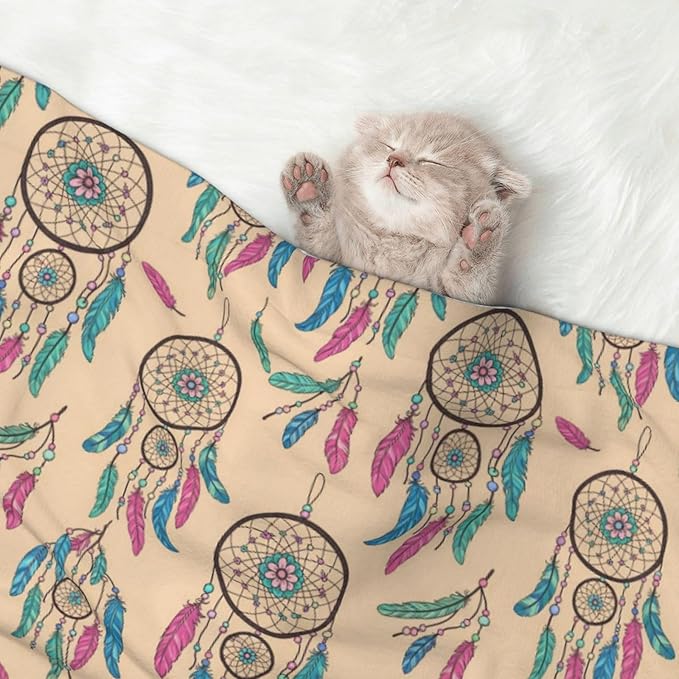 Double Sided Pet Mat for Dog Bed Topper Cat Blanket Furniture Protector, Dream Catcher, Reversible Plush with Tactile Dot Pattern for Style Change