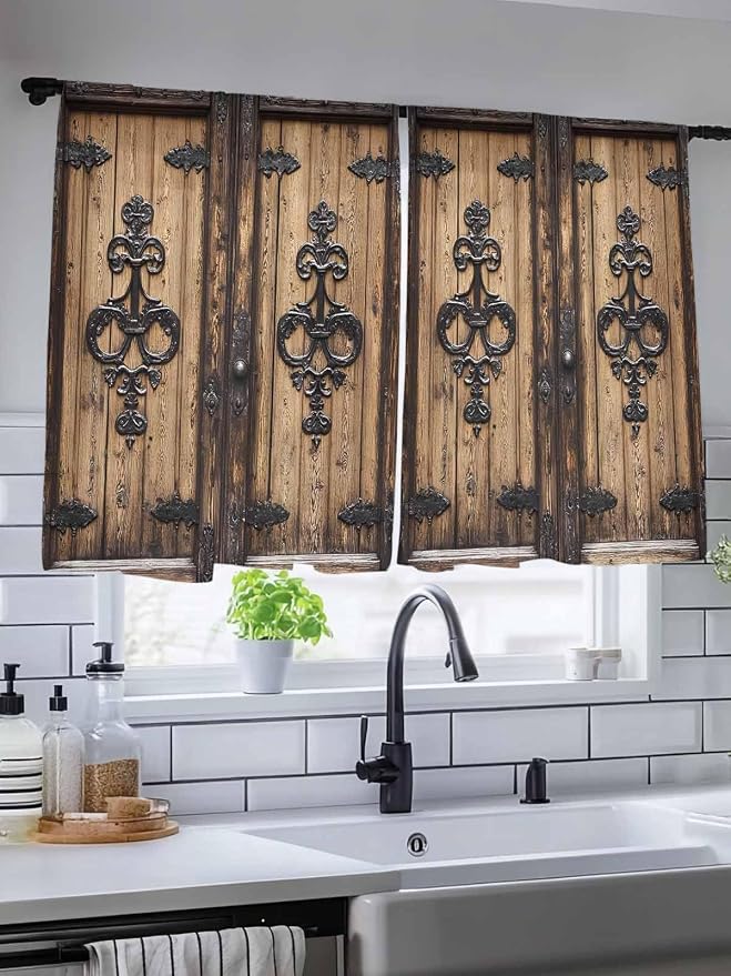 Sheer Curtains 54 Inch Length, Barn Door Semi Sheer Curtains Light Filtering