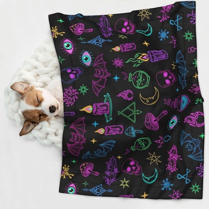 Pet Blanket for Couches and Beds, Halloween Goth Witchy Witch, Reversible Double Sided Plush Design with Soft Bumpy Texture and Smooth Surface, Furniture Protector