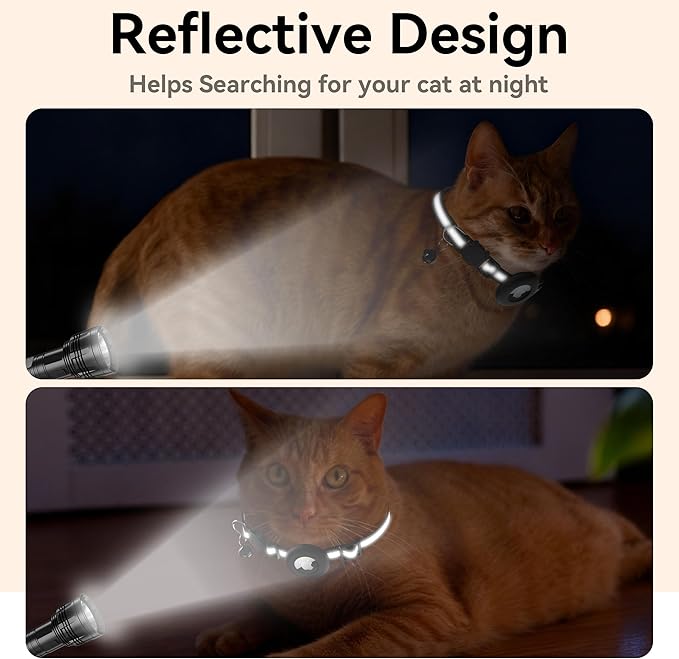 Vanjua 2 Pack Airtag Cat Collar Breakaway with Bell, Reflective Kitten Collar with Air Tag Cat Collar Holder Case for Girl Boy Cats, Pet Supplies Accessories (Black A+Blue A)