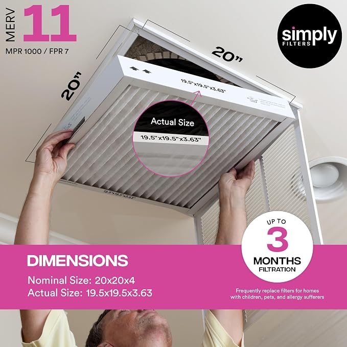 Simply 20x20x4 Air Filter, MERV 11, 4 Pack, Furnace Air Filter