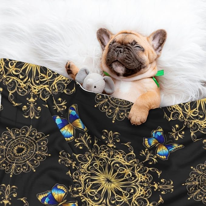 Reversible Plush Dot Pet Blanket for Dogs and Cats, Colorful Mandala Art Flower Tie Dye, Ultra Soft Two Sided Design with Warm Fuzzy Side and Smooth Side for Comfort