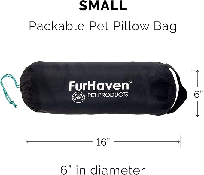 Furhaven Outdoor Travel Dog Bed for Small Dogs w/ Carry Bag, Washable & Foldable, Great for Crates & Kennels - Trail Pup Travel Pillow Mat w/ Stuff Sack Bag - Aqua/Granite Gray, Small