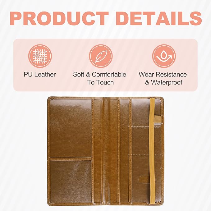 HARFINGTON Car Registration and Insurance Holder 9.45" x 5.04" PU Leather Vehicle Glove Box Organizer Storage Accessories Men Women Car ID Holder for License ID Card Bank Card, Brown
