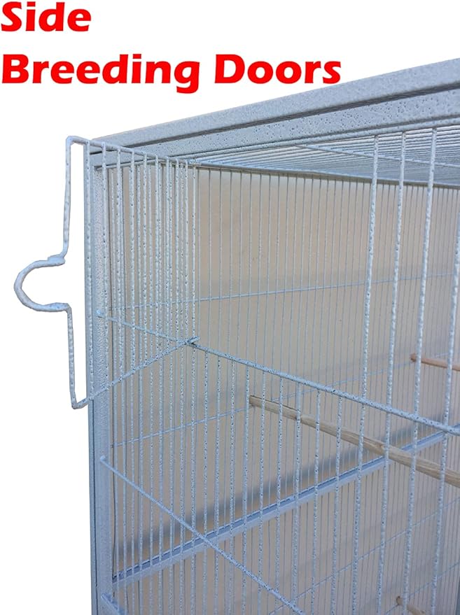 X-Large Double Durable Stackable Two Separate 3-Levels Bird Parrot Cages Side Breeding Nest Box Doors Easy Clean Pull Out Metal Grate and Tray with Detachable Stand on Wheels