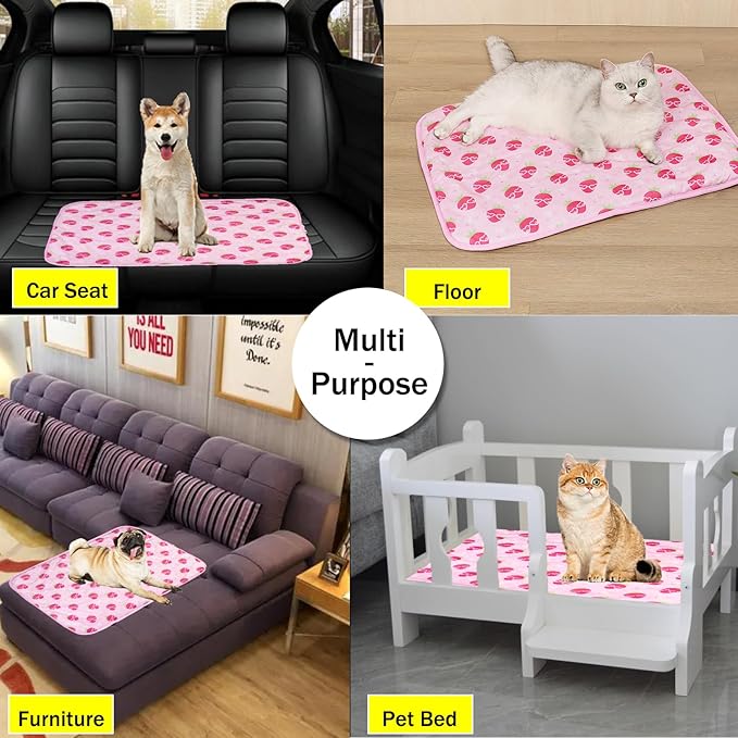SEIS Dog Ice Pad Ice Silk Cats Kennel Mat Pet Cooling Pad Summer Cool Bamboo Mat Breathable Pad (Strawberry, M)