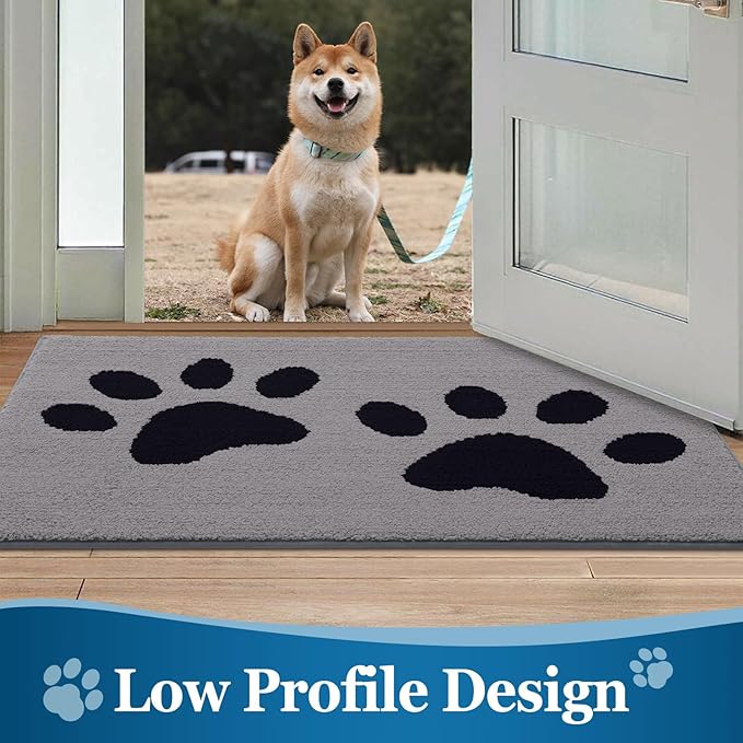 Buganda Dog Door Mat for Muddy Paws, Absorbent Dirt Trapper Washable Indoor Doormats, Non Slip Low-Profile Mud Mat for Dogs, Front Entrance Doormat for Inside Floor (36x24 Inches, Grey)