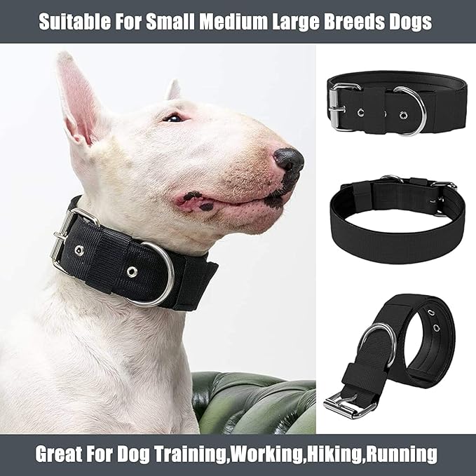 Heavy Duty Tactical Dog Collar - 1.5" Width Military Durable Thick Nylon with Adjustable Metal D Ring & Buckle Working Training K9 Collar for Medium Large Dogs (XL(23"-26"), Black)