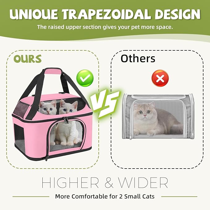 Premium Cat Carrier for Pets Up to 20 Lbs, Cat Travel Bag Soft-Sided Backpack Pet Carriers with Padded Shoulder Strap, Dog Carrier for Small Dogs Puppy Carry Airline Approved, Pink