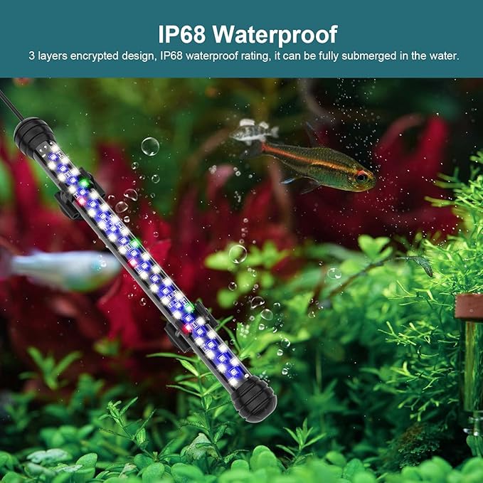 Led Aquarium Light with Timer, Submersible Aquarium Plant Light, Fish Tank Light with Auto On/Off, 3 Lighting Modes, Adjustable Brightness (7 inch for 7.8-17inch Planted Tank), 5W