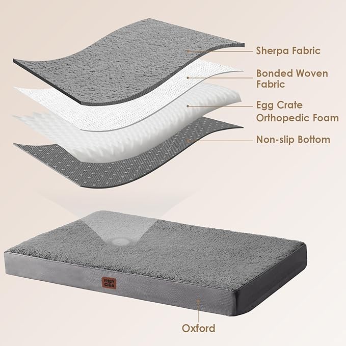 EHEYCIGA Orthopedic Medium XL XXL Dog Beds for Medium Large Extra Large Dogs with Removable Washable Cover for Crate,Grey, 36 * 27 * 3.5 inches