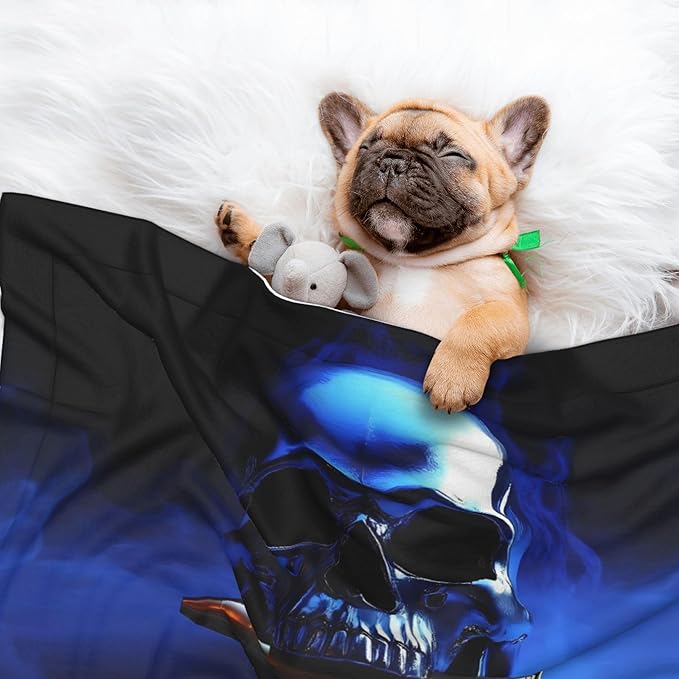 Waterproof Dog Blanket Soft Pet Blanket for Puppy Cat, Fleece Cat Throw Blankets for Furniture Bed Couch Sofa Reversible - Steel Skull