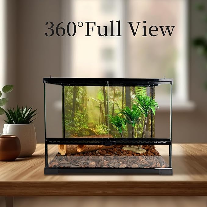 Reptile Glass Tank 18"*14"*14" Terrarium Habitat with Double Front Opening Door and Top Screen Ventilation for Bearded Dragon,Lizard,Leopard Gecko,Snake,Hermit Crab,Turtle