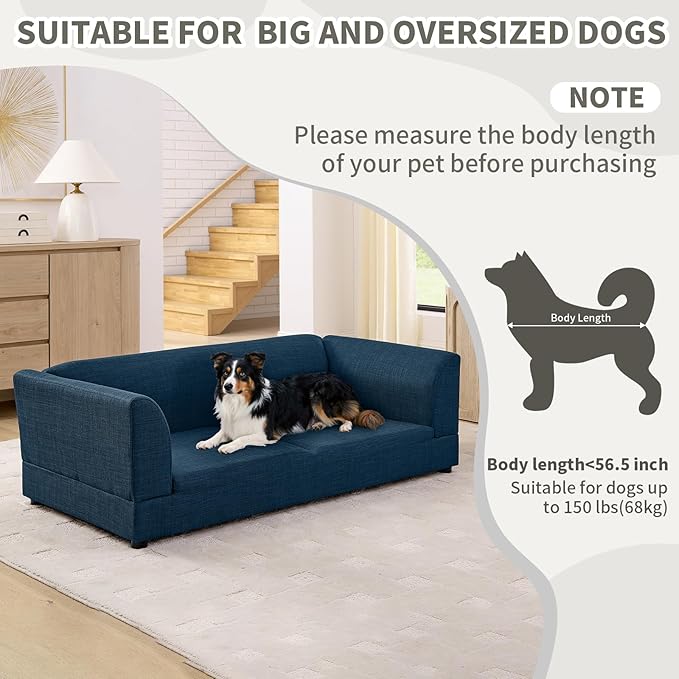 Oversized Dog Sofa Couch for Medium & Large Dogs, Modern Pet Couch Bed with Backrest & Armrests, Supportive Foam Cushion, Linen Fabric Dog Couch