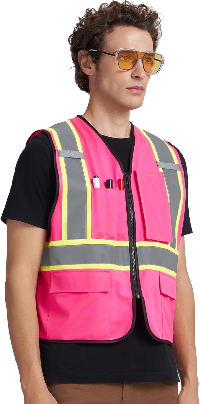 A-KSAFETY High Visibility Safety Vest for Men Women with Pockets and Zipper