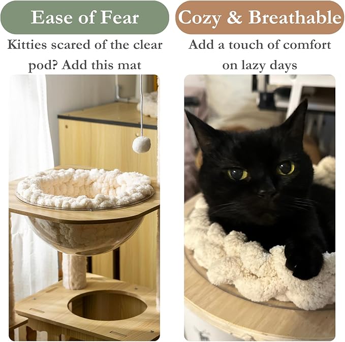 Cat Knitted Bed Mat, Extra-Soft Washable Warm Round Pads Cushions for Indoor Kittens, Cat Trees Towers, Perfect for Kneading and Sleeping (Yellow,Small)