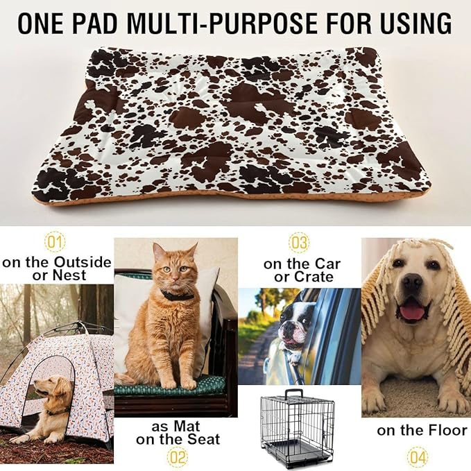 Qilmy Cow Print Dog Bed Cat Bed Pet Crate Mattress Non-Slip Soft Pet Dog and Cat Bed Mat Washable Kennel Pad,24 x 36 Inch
