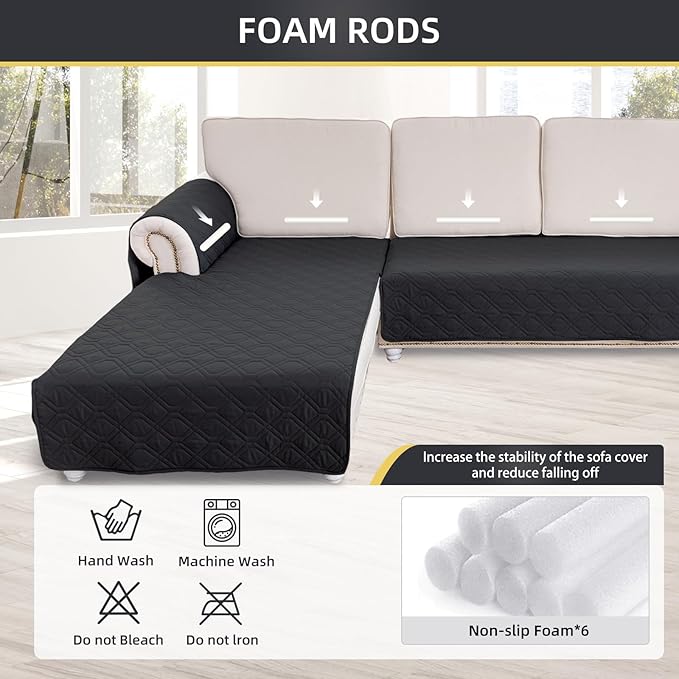ele ELEOPTION 100% Waterproof 2 Piece Couch Cover Pet Blanket Sectional L Shape Sofa Cushion Cat Dog Bed Cover (Chaise Lounge + 2 Seat Covers) Black