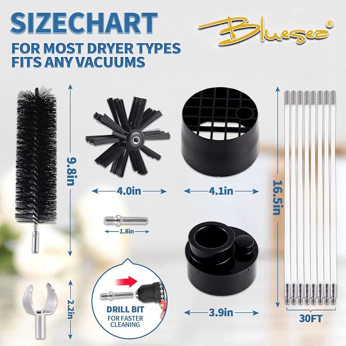 Bluesea 7 Pieces 30 Feet Dryer Vent Cleaner Kit, Reinforced Nylon Dryer Vent