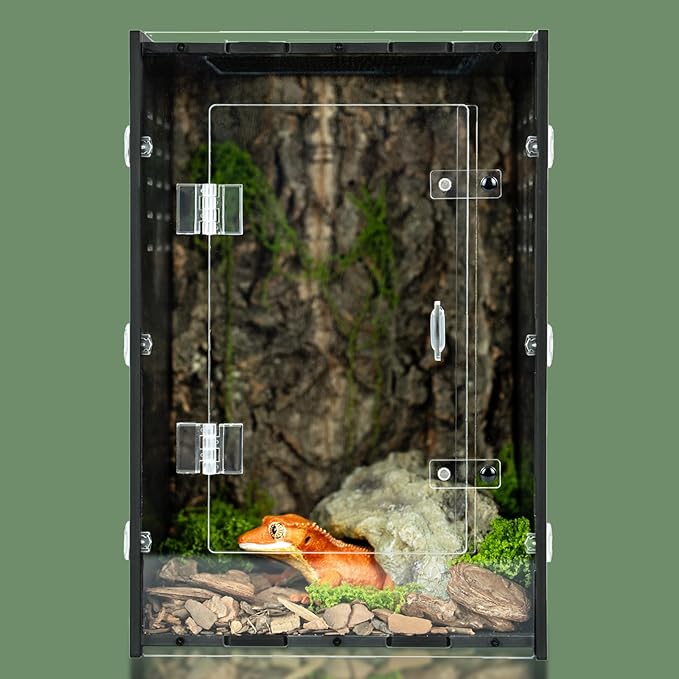 Reptile Tank 8x8x12 Terrarium – PVC Reptile Enclosure, Lizard Tank, Crested Gecko Tank for Small Reptiles & Invertebrates