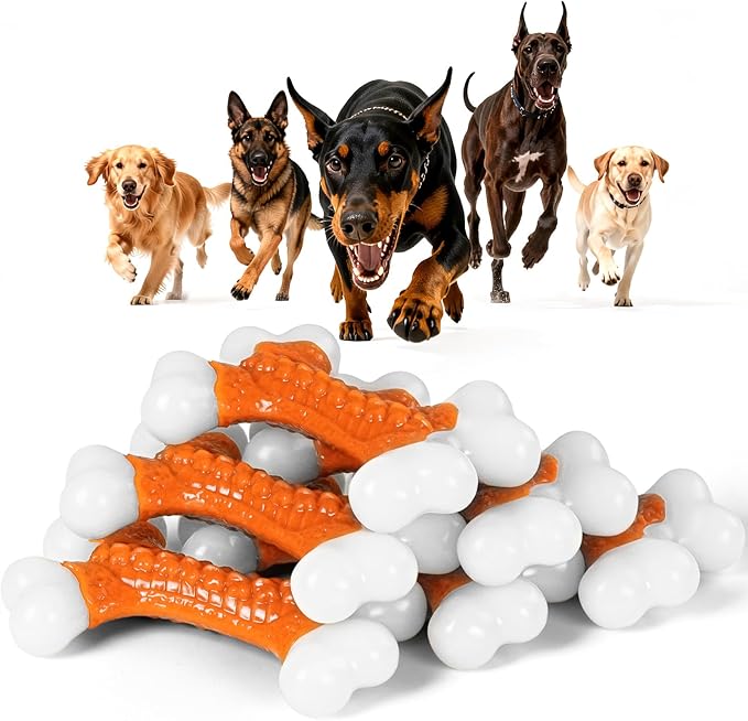 6-Pack Indestructible Dog Toys for Aggressive Chewers: Peanut Butter Flavored Hard Nylon Bone Chew Toys, Tough Dog Chew Toys, Dog Toys to Keep Them Busy for Medium Large Dogs, Orange