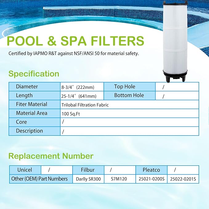 Savener® S7M120 System 3 Inner and Outer Pool Filter, Compatible