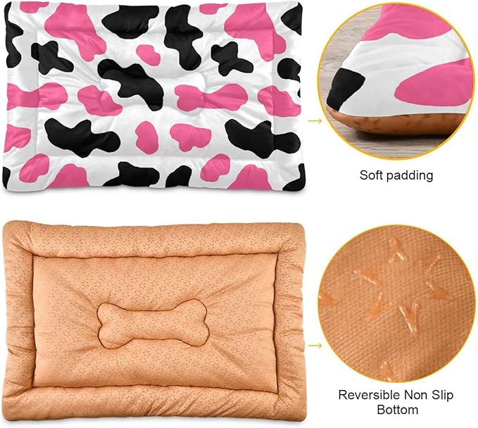 Pink Milk Cow Print Pet Bed Cute Dog Bed Mat Absorbing Non Slip Pad Pet Sleeping Mat for Small, Medium, and Large Dogs Puppy Cat 24 in x 18 in