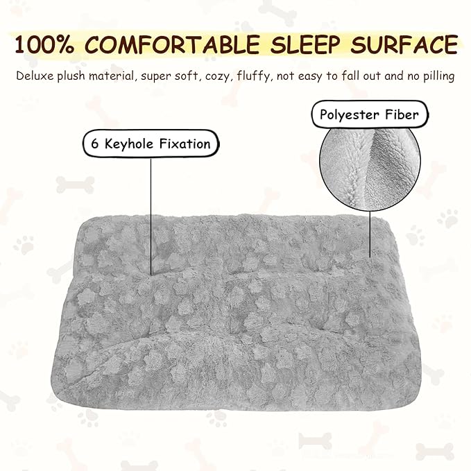 Washable Dog Bed for Small to Large Dogs, Calming Anti Anxiety Medium Dog Bed, Deluxe Plush Faux Fur Crate Beds, Comfy Fluffy Kennel Pad Pet Sleeping Mat with Non-Slip Bottom, 30"x20", Gray