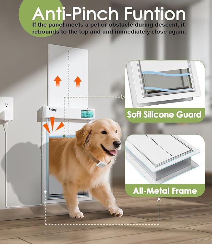 Automatic Dog Door for Wall with Collar Sensors, XLarge Smart Pet Door for Wall, Custom Scheduling & Anti-Pinch, Fits Extra Large Dogs up to 200 lbs