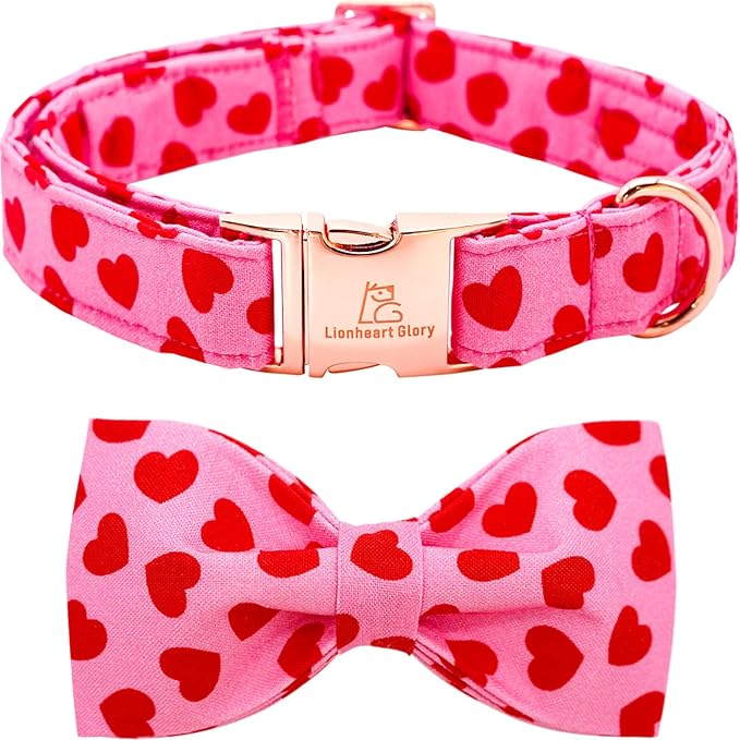 Lionheart glory Dog Bow Collar Valentine's Day Dog Collar for Large Dogs, Hearts Dog Collars with Bowtie Spring Dog Collar Pet Collar Bows