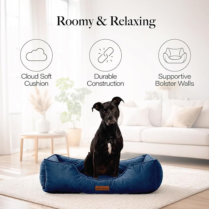 Modern Threads Luxury Dog Bed - Comfortable Tufted Velvet Cushion for Small to Large Dogs - Machine Washable - Durable & Cute Sleep Space for Pets - Pamper Your Pet with Cozy Beds - Denim