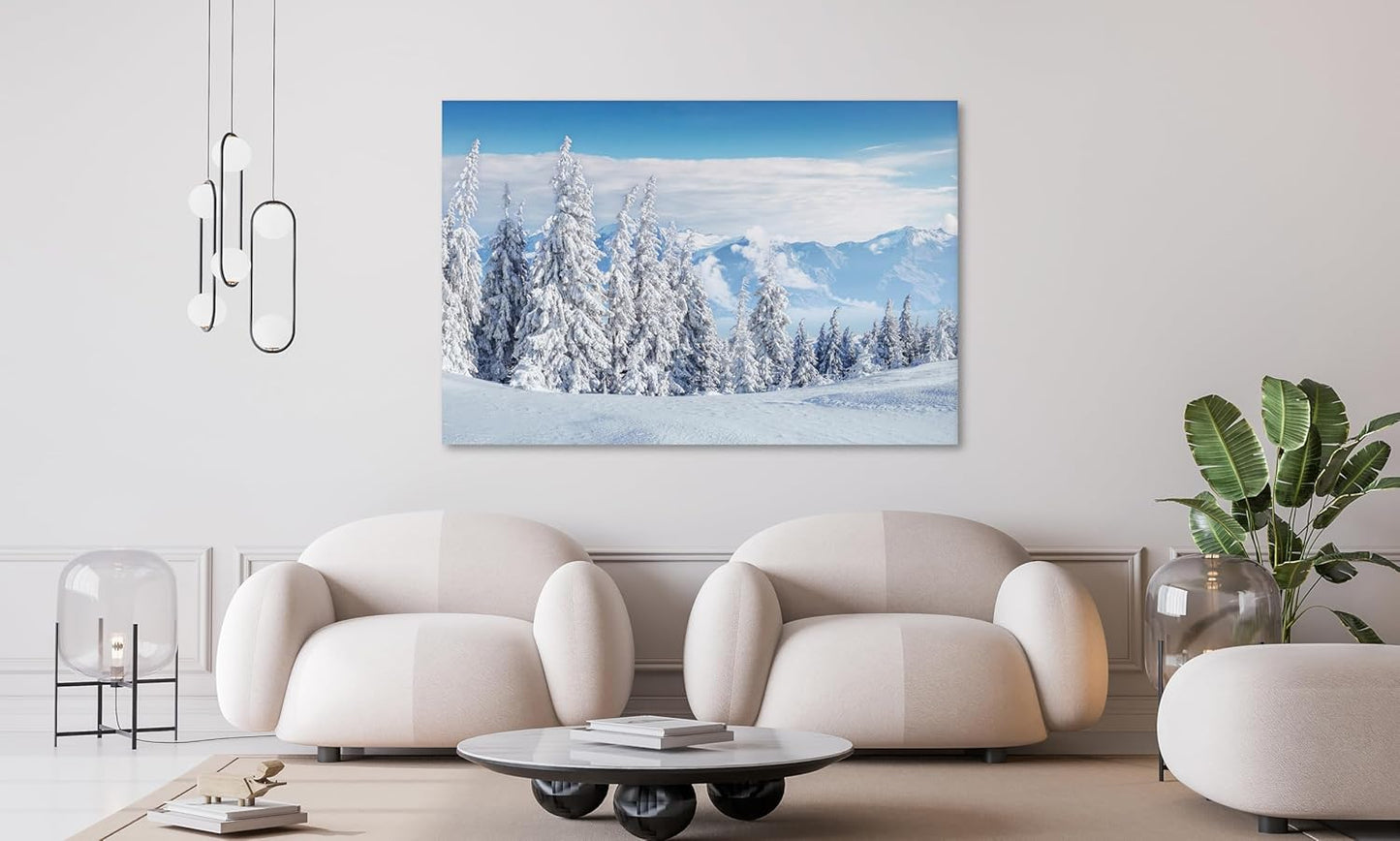 Nature Wall Art Prints - Ocean Forest Mountain Lake Canvas Landscapes - Small to Extra Large Living Room Bedroom Kitchen Bathroom Décor (Snow Covered Trees on Mountain, 16L" x 24W")