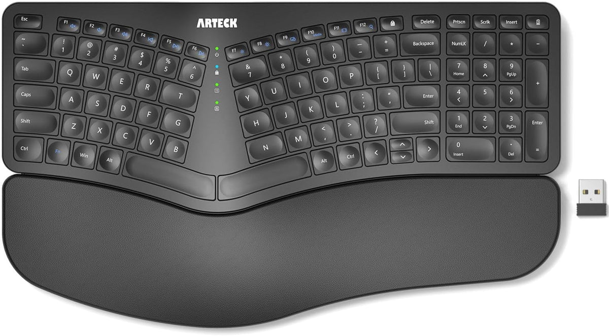 Arteck Split Ergonomic Keyboard with Palm Rest, 2.4G USB Wireless Keyboard