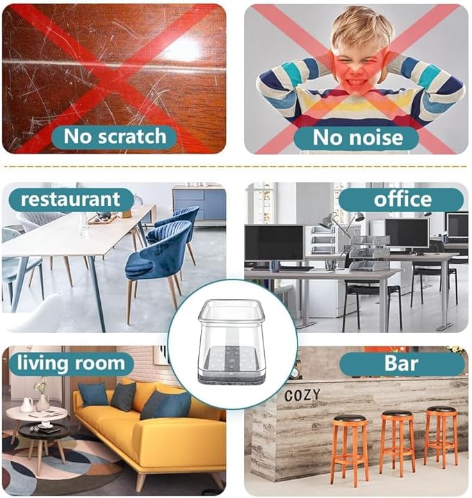 Ansible 24 Pcs Chair Leg Floor Protectors Square, Silicone Felt Furniture Leg Pads Caps Covers for Hardwood Floors (Fit:3/4" to 1")