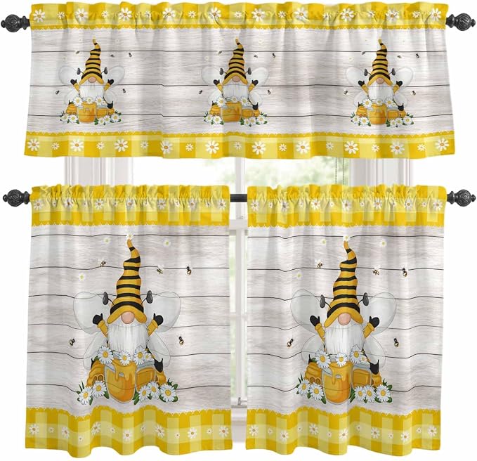 Yellow Gnomes Kitchen Curtains Set 3 Piece