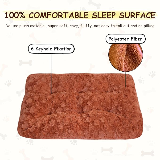 Washable Dog Bed for Small to Large Dogs, Calming Anti Anxiety Medium Dog Bed, Deluxe Plush Faux Fur Crate Beds, Comfy Fluffy Kennel Pad Pet Sleeping Mat with Non-Slip Bottom, 36"x27", Gray