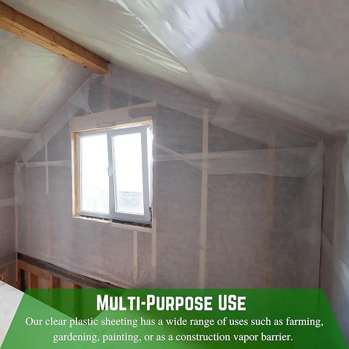 Farm Plastic Supply - Clear Plastic Sheeting - 6 mil - (10' x 100') - Thick Plastic Sheeting, Heavy Duty Polyethylene Film, Drop Cloth Vapor Barrier Covering for Crawl Space