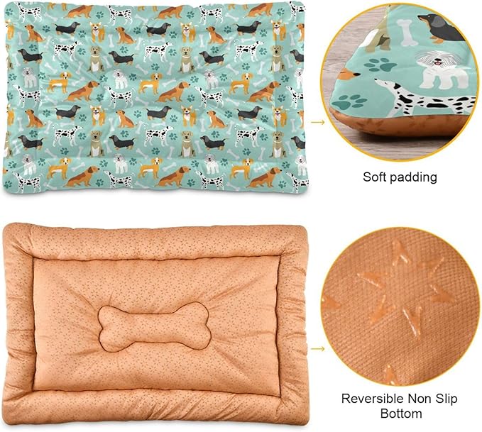 Pet Bed Cute Dogs Bones Paws Dog Bed Mat Absorbing Non Slip Pad Pet Sleeping Mat for Small, Medium, and Large Dogs Puppy Cat 36 in x 24 in