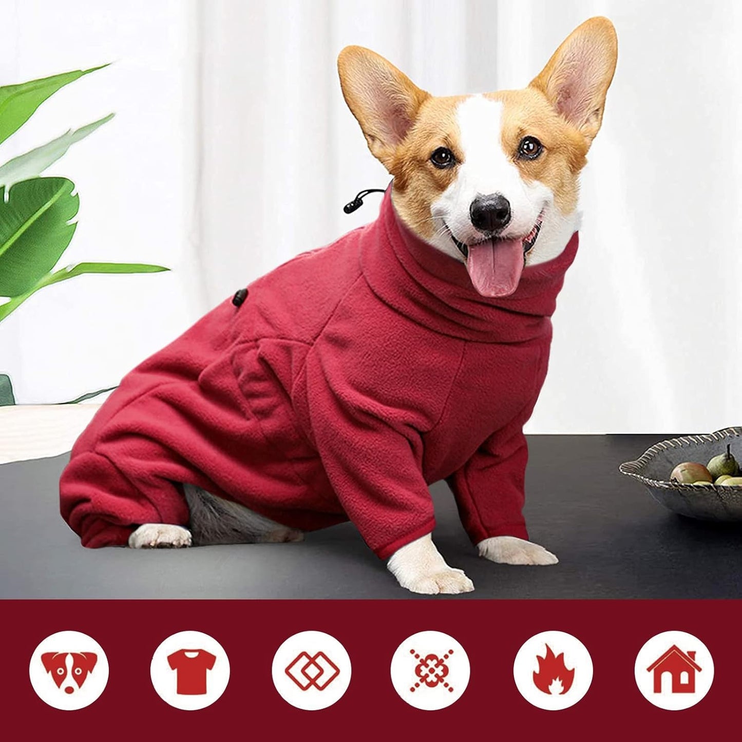 ROZKITCH Winter Dog Pajamas, Pet Windproof Warm Cold Weather Jacket Vest Cozy Jumpsuit Apparel Outfit Clothes for Small Medium Large Dog Walking Hiking Sleep Red 2XL