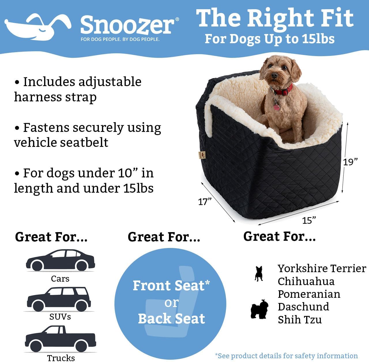 Snoozer Dog Car Seat: Lookout I Dog Booster Car Seat for Dogs Small 5-15 lbs, Size: Small, Fabric: Merlin Linen, Pet Car Seat to Alleviate Car Sickness for Dogs, Removable Machine Washable Cover