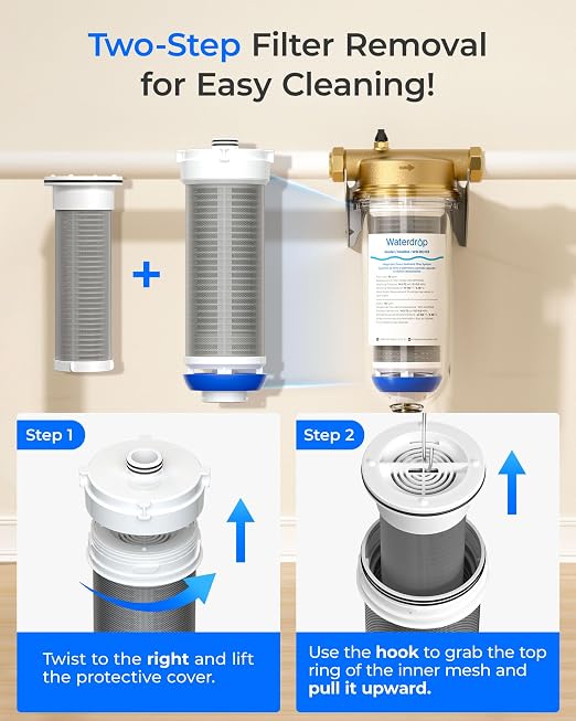 Waterdrop Mega Spin Down Sediment Filter, Upgraded Reusable Backwash Whole