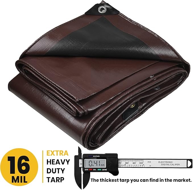 PROTARP Extra Heavy Duty 16 Mil Tarp Cover, Waterproof, UV Resistant, Rip and Tear Proof, Poly Tarpaulin with Reinforced Edges for Roof, Camping, Patio, Pool, Boat. (Brown/Black 20′ X 30′)