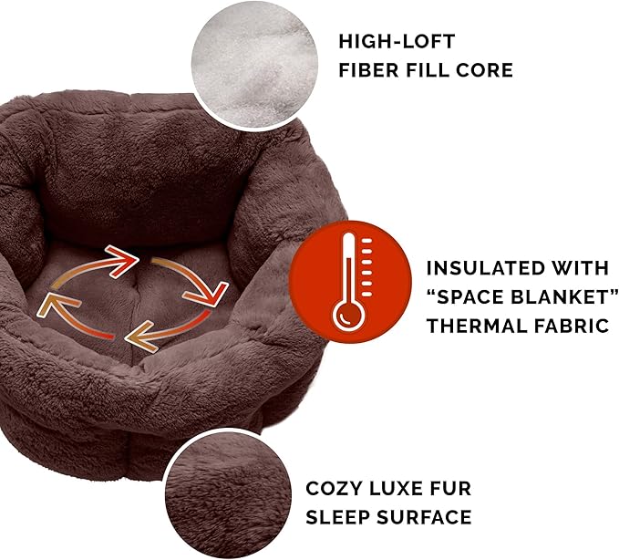 Furhaven 23" Round Self-Warming Pet Bed for Indoor Cats & Medium/Small Dogs, 100% Washable, For Pets Up to 45 lbs - Hi Lo Plush Luxe Faux Fur Cuddler - Sable Brown, Medium, 23.0"L x 23.0"W x 15.0"Th