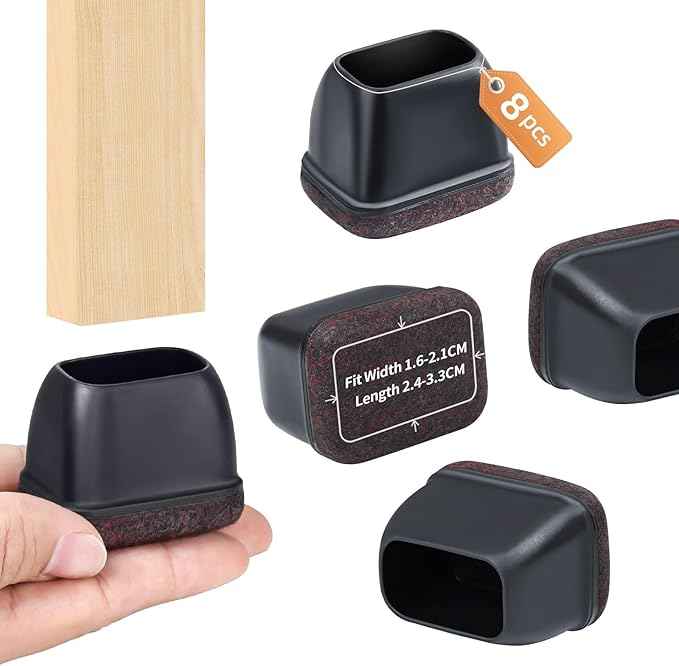 Ezprotekt 8 Pcs Rectangle Black Felt Chair Leg Floor Protectors