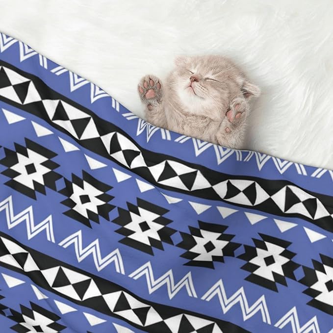Dog and Cat Blanket in One, Tribal Ethnic Aztec Native American Decor, Double Sided Plush Throw with Raised Dot Pattern on One Side and Flat Velvet on Other for Variety