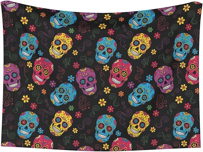 Pet Blanket for Indoor Outdoor Use, Sugar Skulls, Two Sided Reversible Plush Mat with Bumpy Dot Texture for Patios Crates Portable Bed Companion